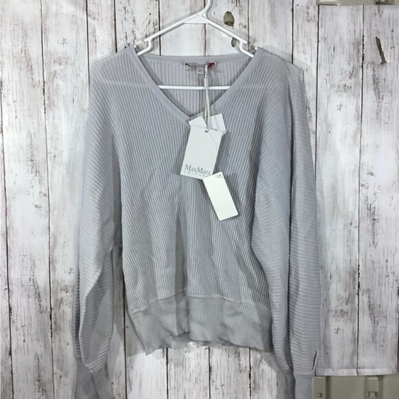 WOMEN V NECK SWEATER PULLOVER STRETCH SIZE xl max mara minimalist preppy